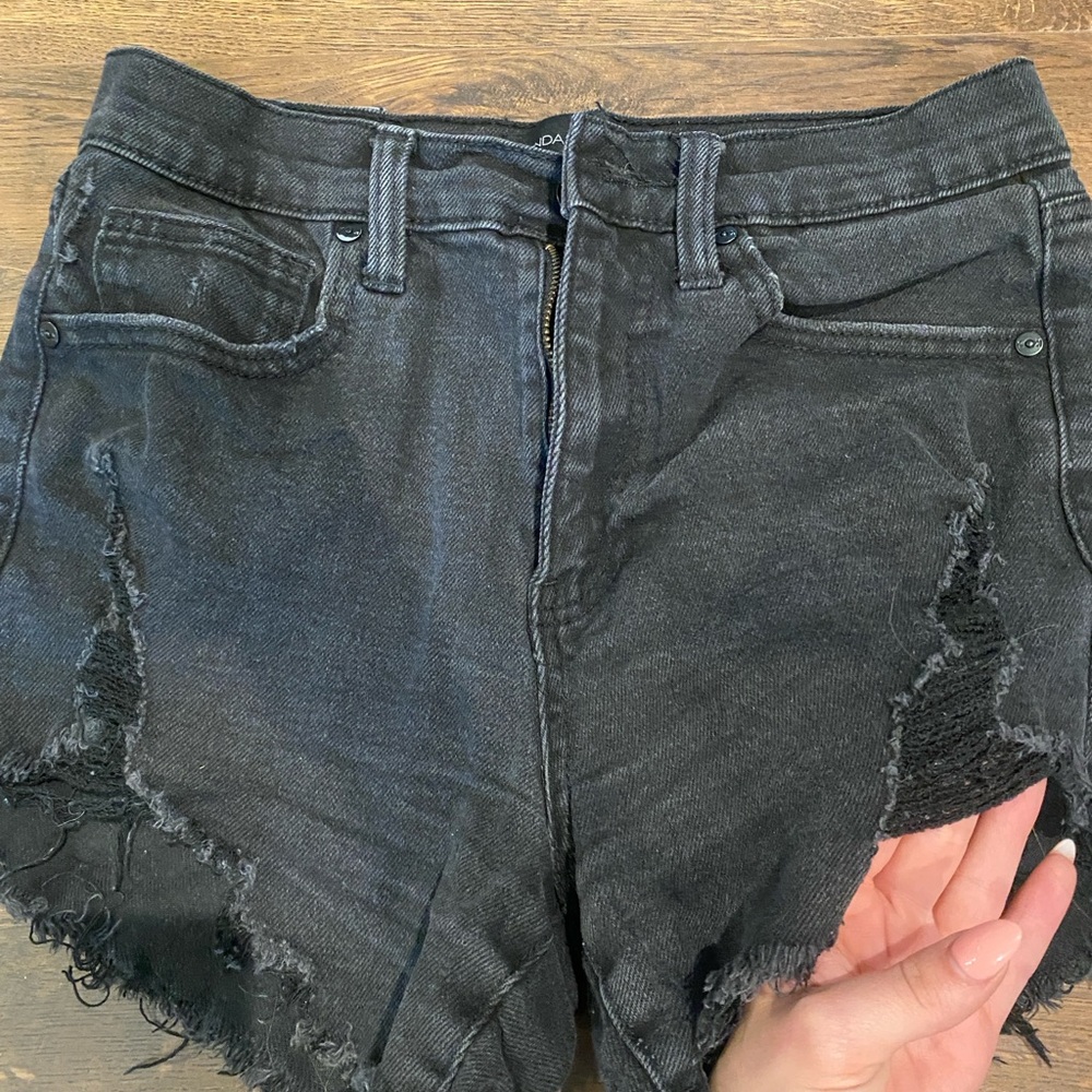 Distressed Black Denim Shorts